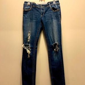 VINTAGE- Seven Jeans Dark Denim with Silver Studs and Holes